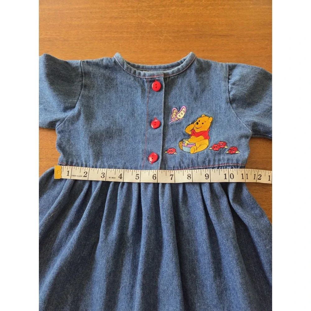 Vtg Winnie The Pooh Denim Dress Girls 3t Long Sleeve Kids 90s Y2k butterfly